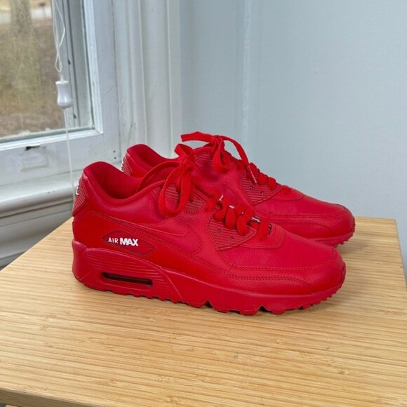 Nike Air Max 90 Leather GS University Red Sneakers 833412-606 Size 6Y Womans 7.5 - Picture 3 of 8